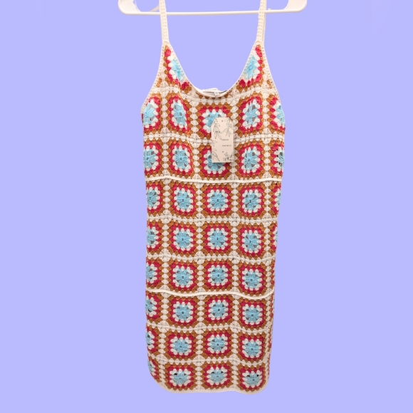 Willow and Wind Dresses & Skirts - Willow and Wind Crochet Dress - Red, Blue, Cream